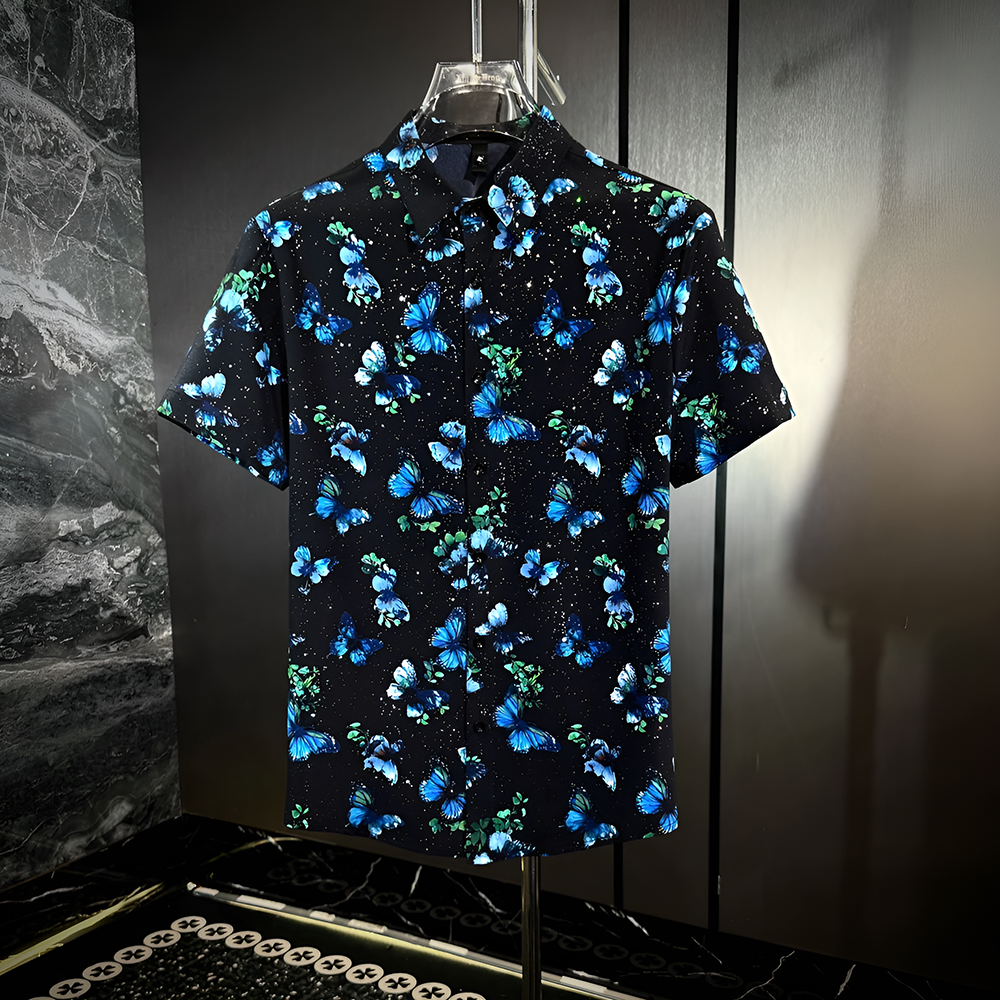 Star Glitter Draped Short Sleeve Shirt
