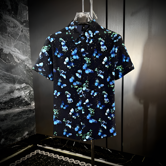 Star Glitter Draped Short Sleeve Shirt