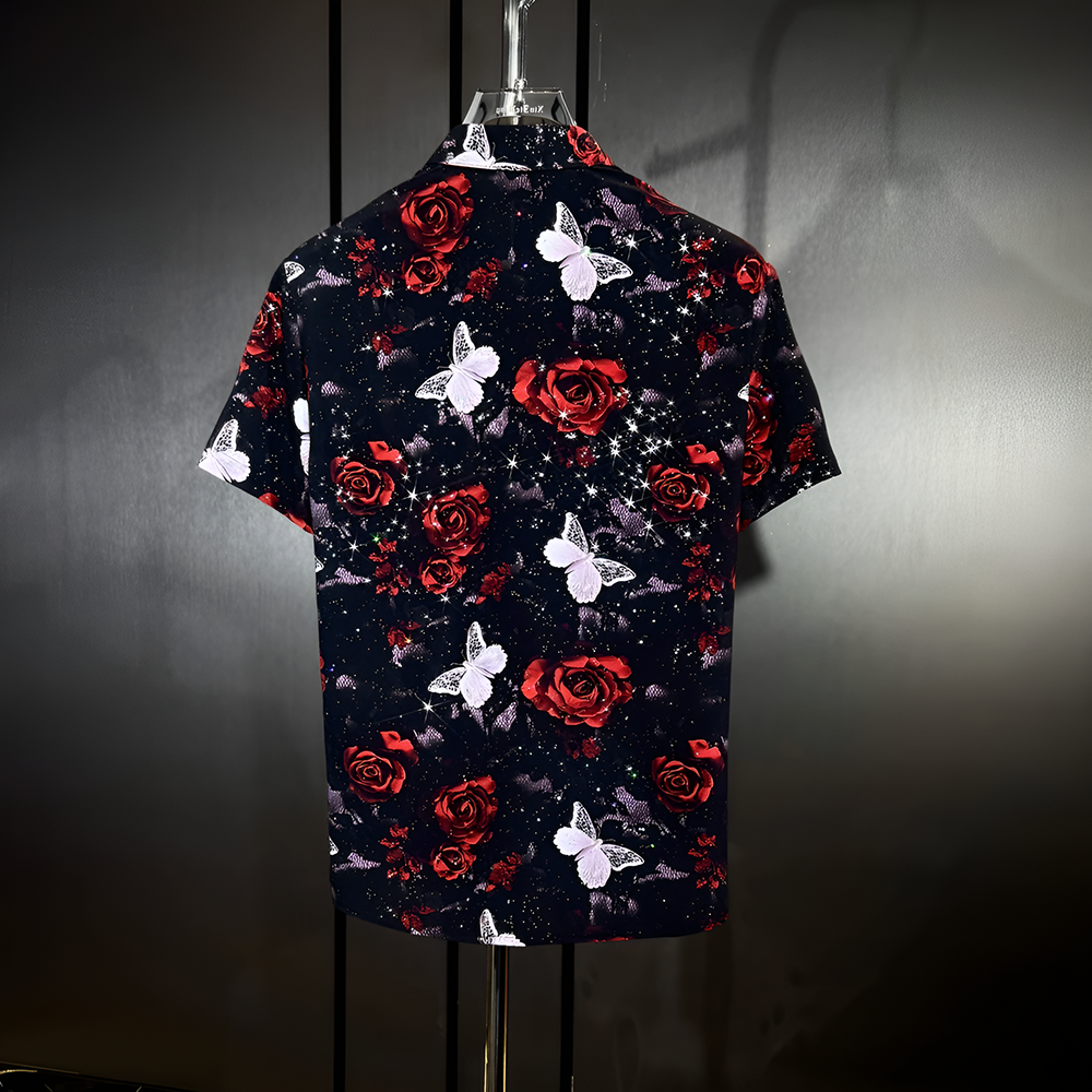 Star Glitter Draped Short Sleeve Shirt