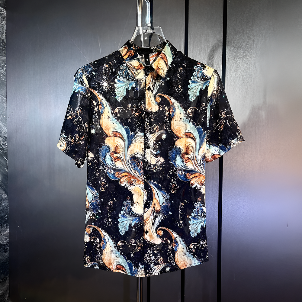 Star Glitter Draped Short Sleeve Shirt