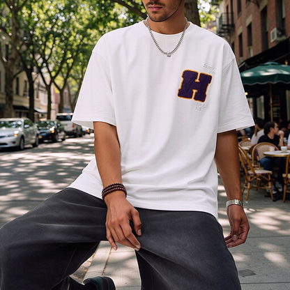 Back Multi-Graffiti Element Embroidery Oversized Drop-Shoulder Tee