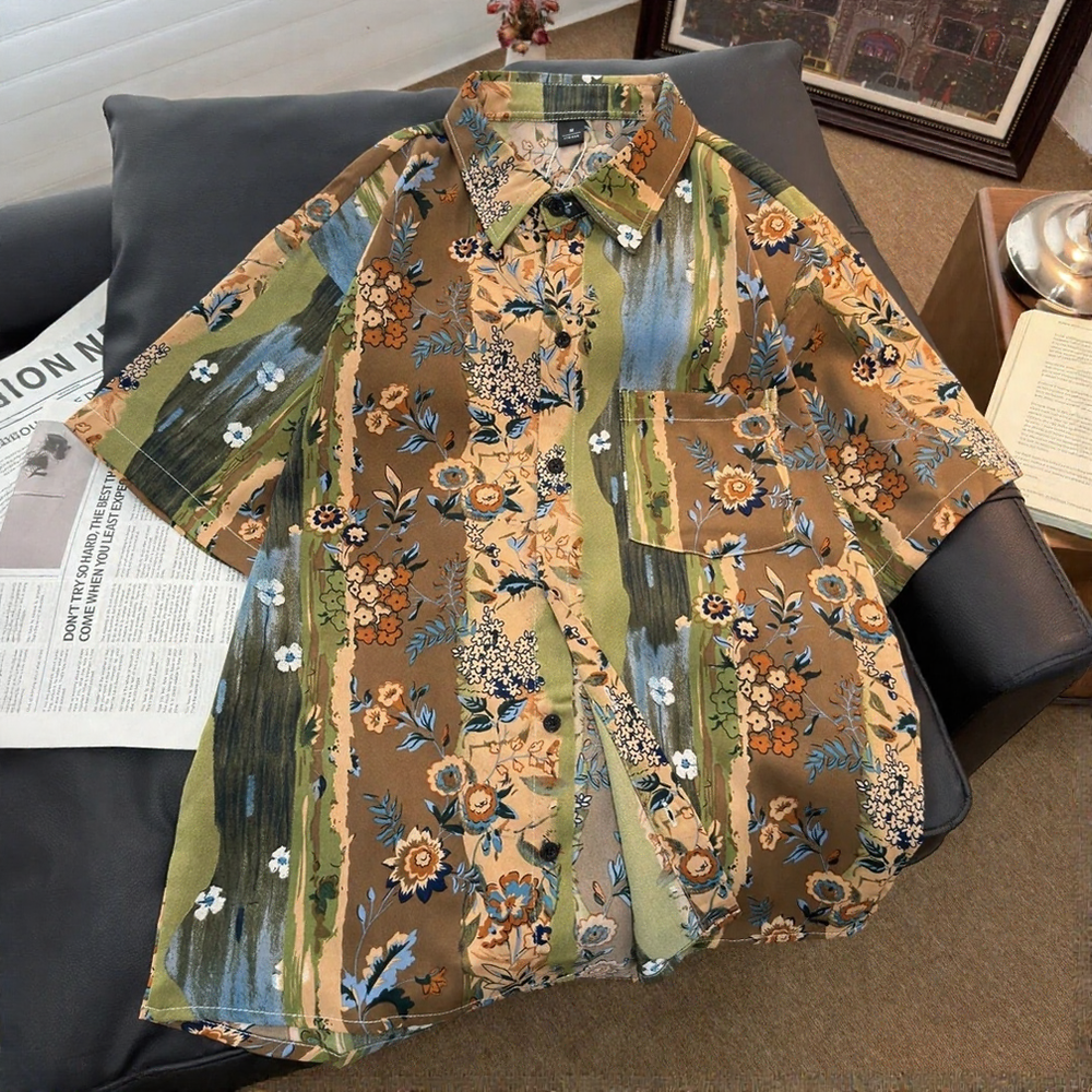 Vintage Lapel Short Sleeve Shirt