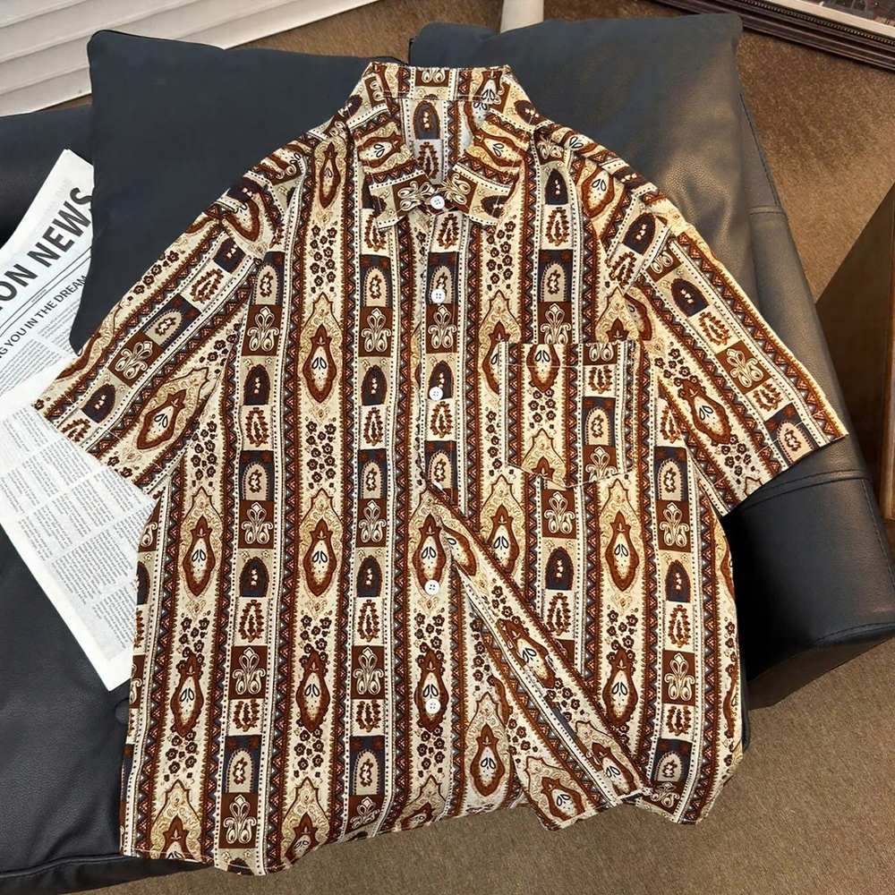 Vintage Lapel Short Sleeve Shirt
