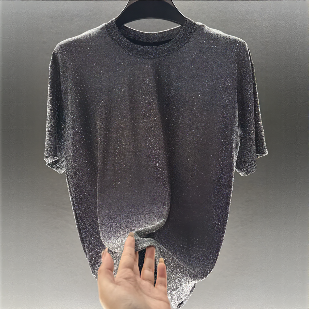 All-Over Sparkle Gradient Texture Draped Crew Neck T-Shirt