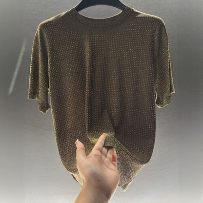 All-Over Sparkle Gradient Texture Draped Crew Neck T-Shirt