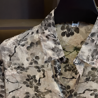 Ink Floral Sheer Collared Long‑Sleeve Shirt