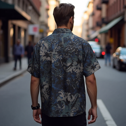 Vintage Botanical Floral Print Short‑Sleeve Collared Shirt