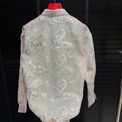 Paisley Embroidery Mesh Sheer Long‑Sleeve Shirt
