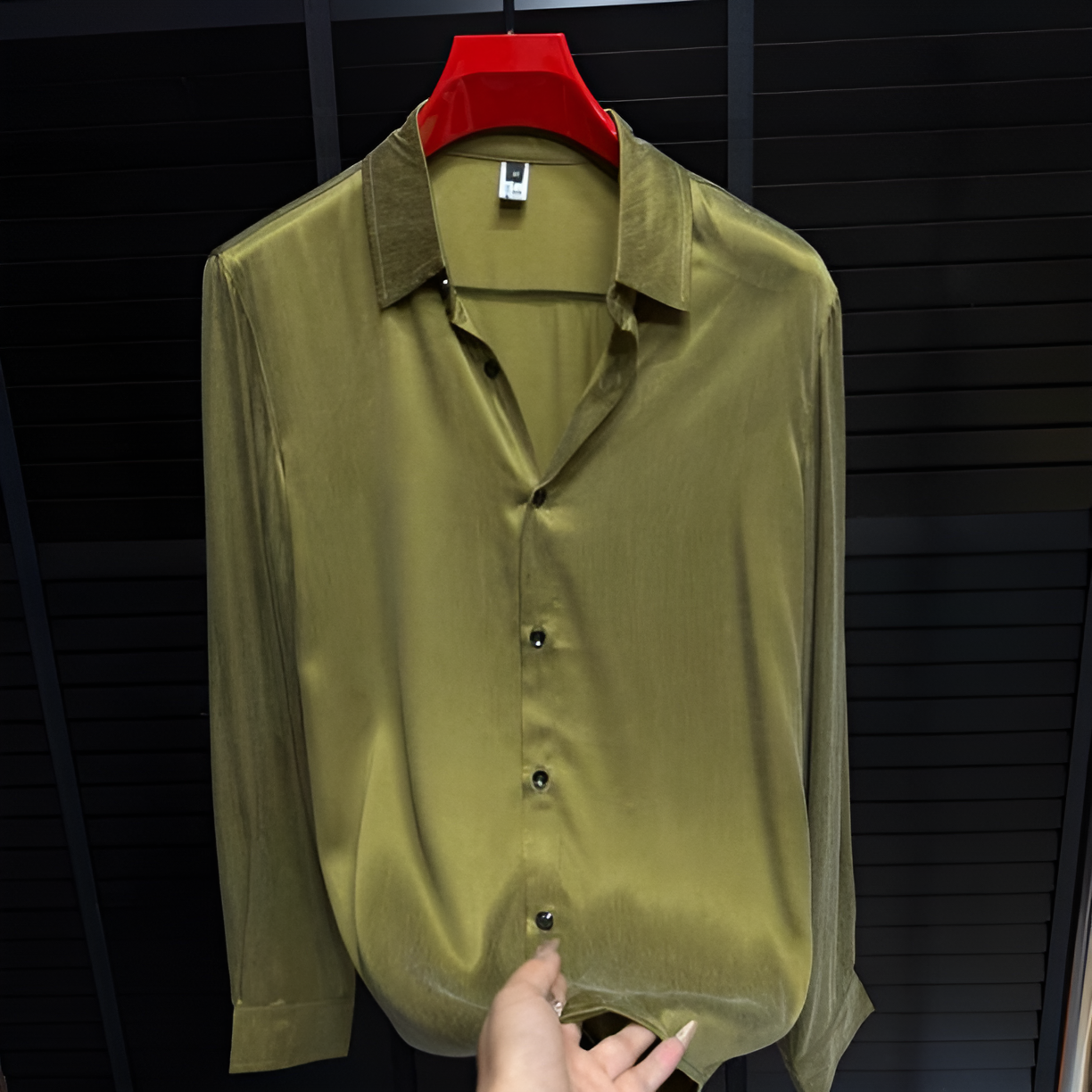 Luxury Glossy Drape Long‑Sleeve Collared Shirt