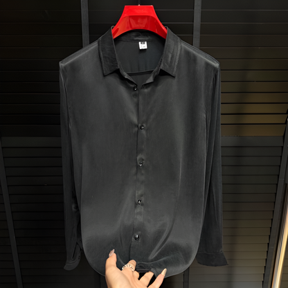 Luxury Glossy Drape Long‑Sleeve Collared Shirt