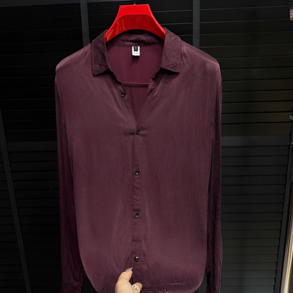 Luxury Glossy Drape Long‑Sleeve Collared Shirt