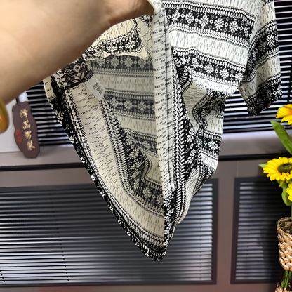 Ethnic Geometric Jacquard Crew Neck Short‑Sleeve T‑Shirt