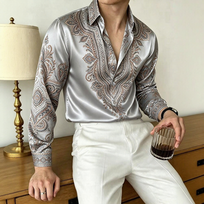 Paisley Pattern Satin Long Sleeve Shirt