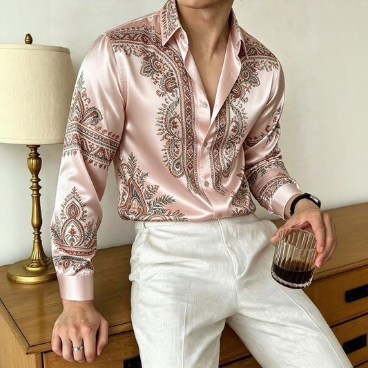 Retro Paisley Draped Satin Shirt