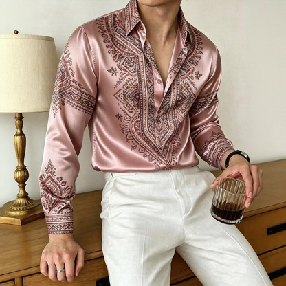 Retro Paisley Draped Satin Shirt