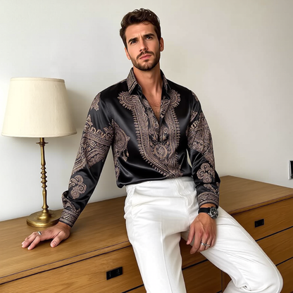 Paisley Pattern Satin Long Sleeve Shirt