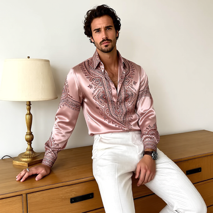 Retro Paisley Draped Satin Shirt