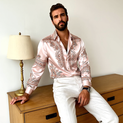 Retro Paisley Draped Satin Shirt