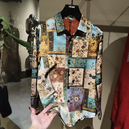 Retro Oil‑Painting Style Casual Shirt