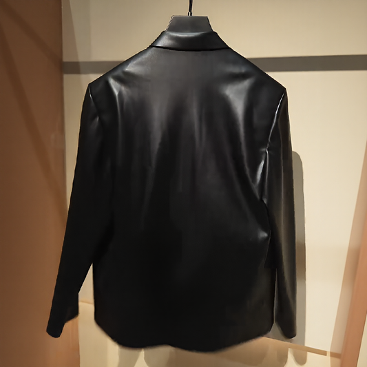 Collared Zip‑Up Commuter Leather Jacket