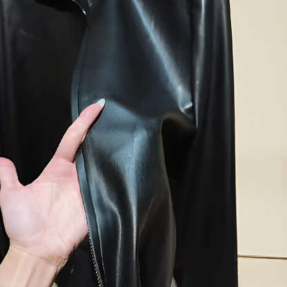 Collared Zip‑Up Commuter Leather Jacket