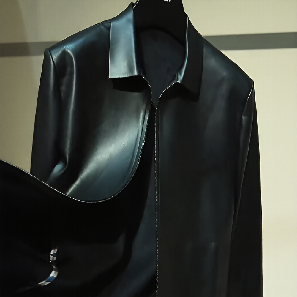 Collared Zip‑Up Commuter Leather Jacket