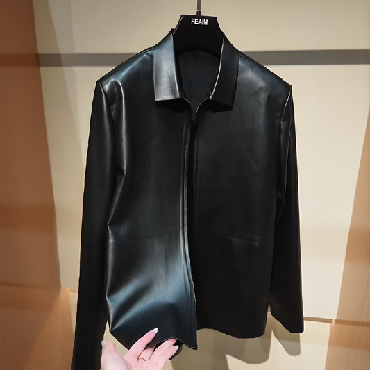 Collared Zip‑Up Commuter Leather Jacket