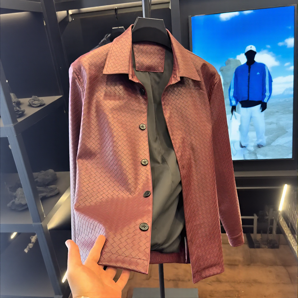 Grid Texture Collared Jacket