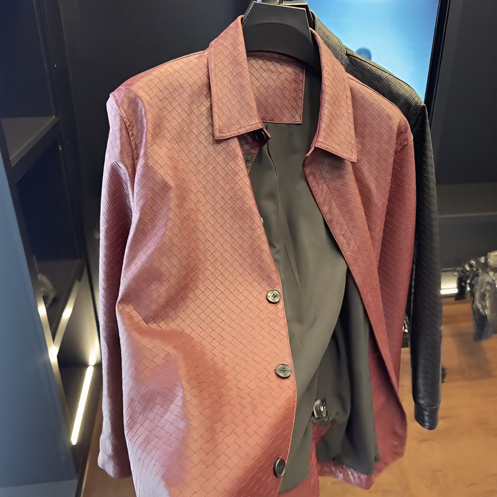 Grid Texture Collared Jacket