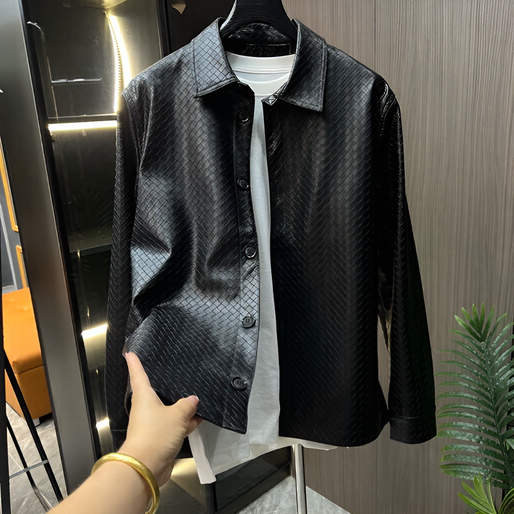 Grid Texture Collared Jacket