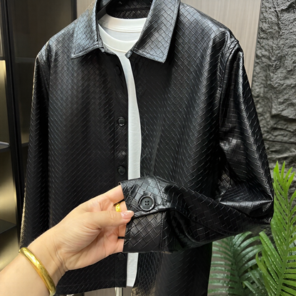 Grid Texture Collared Jacket