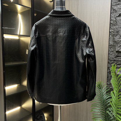 Grid Texture Collared Jacket