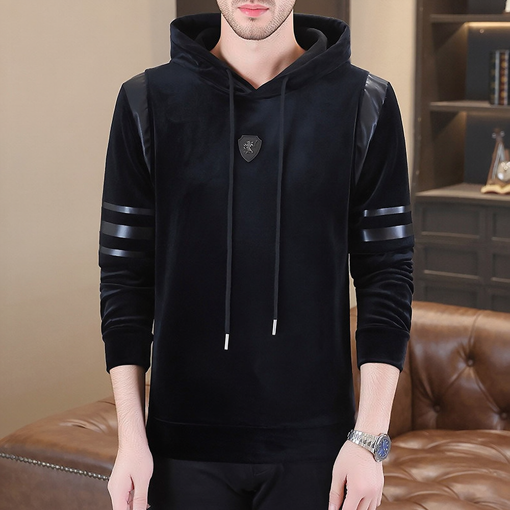 Stripe Patch Velvet Hoodie