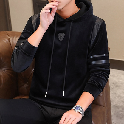 Stripe Patch Velvet Hoodie