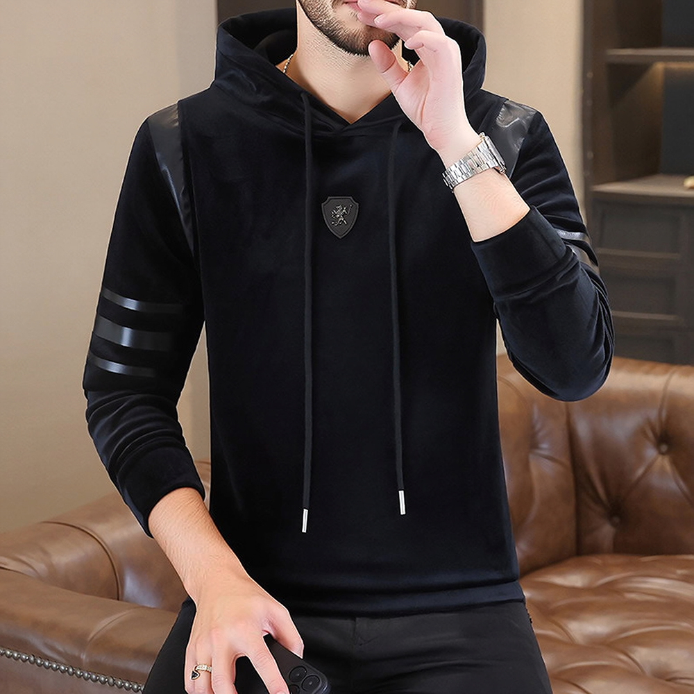 Stripe Patch Velvet Hoodie