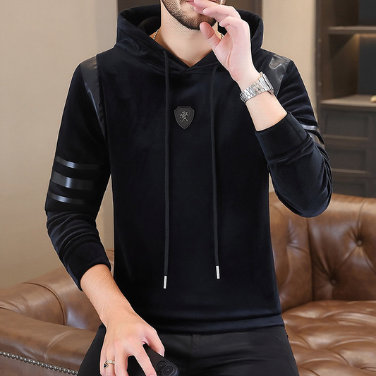 Stripe Patch Velvet Hoodie