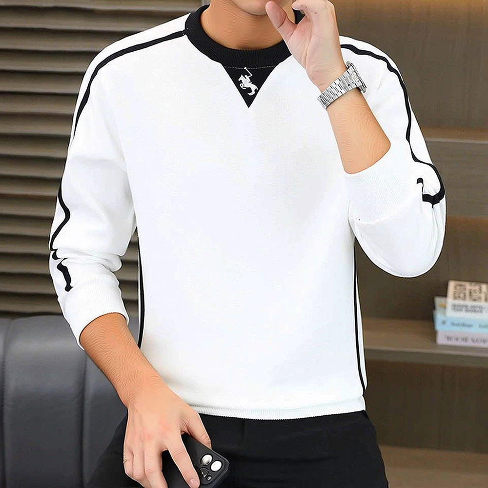 Contrast Shoulder Line Crew Sweatshirt