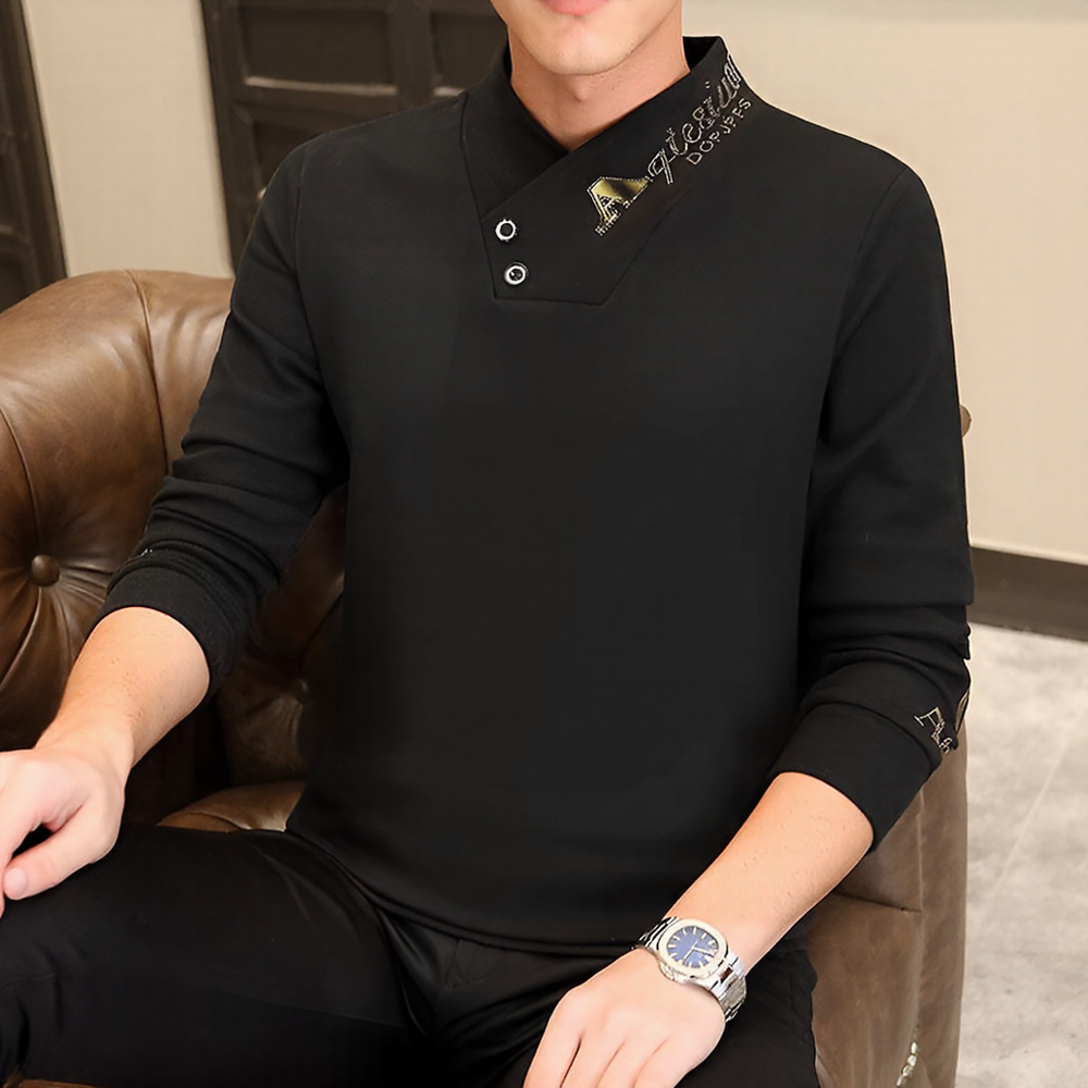Asymmetric Collar Decorated Long Sleeve Top