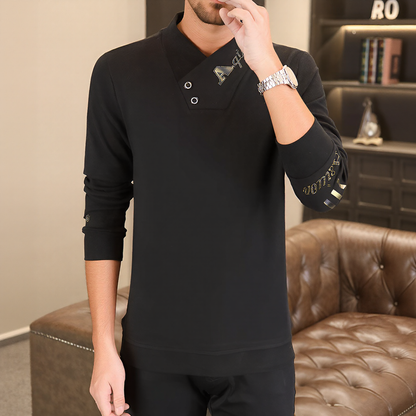 Asymmetric Collar Decorated Long Sleeve Top