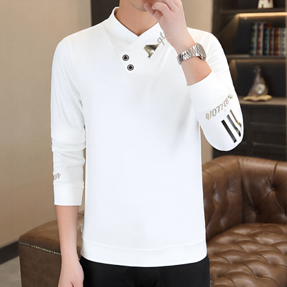 Asymmetric Collar Decorated Long Sleeve Top