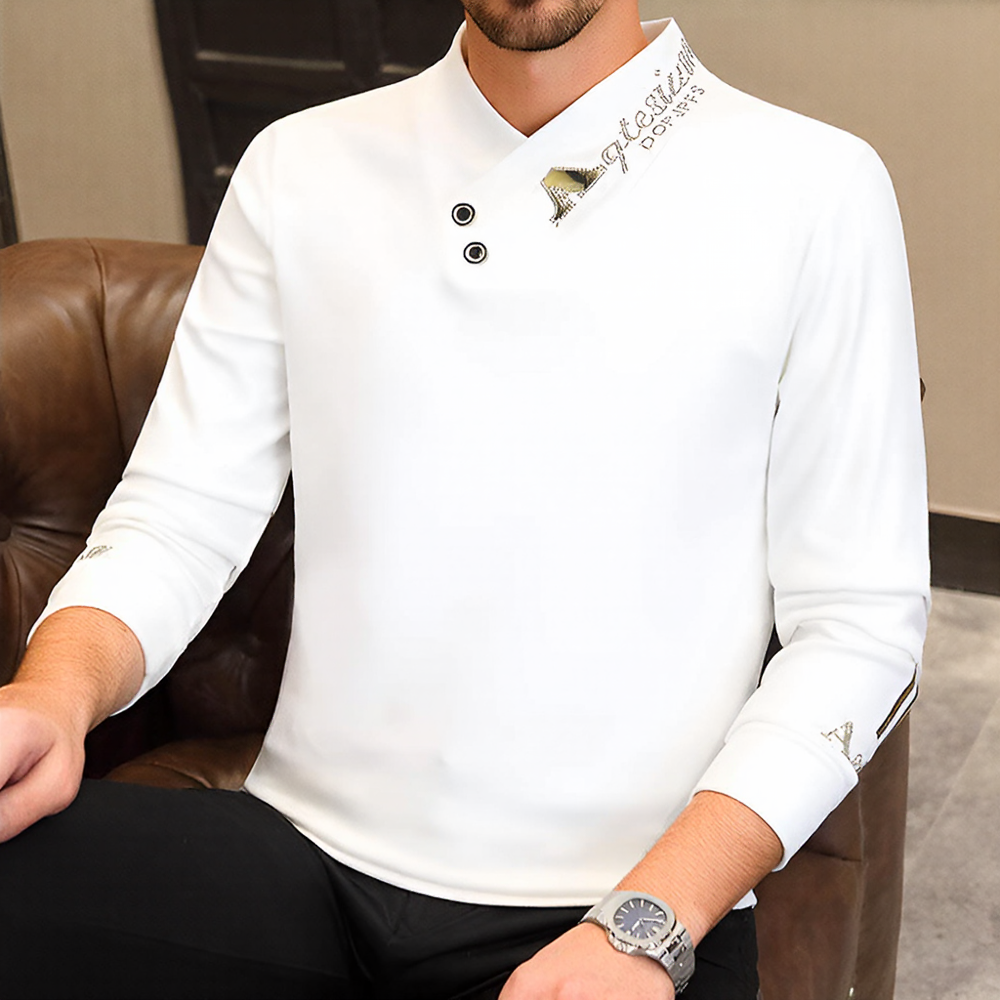 Asymmetric Collar Decorated Long Sleeve Top