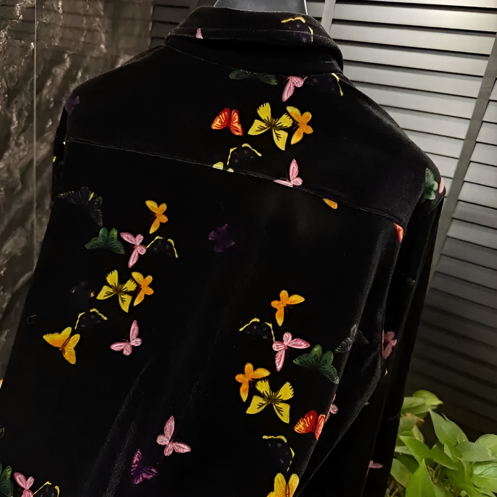 Velvet Butterfly Print Long Sleeve Shirt