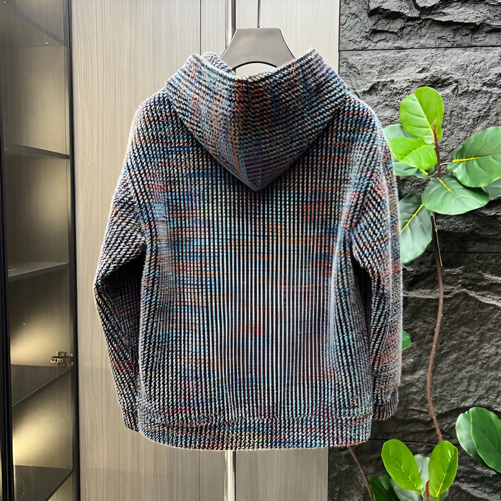 Stand Collar Tweed Style Men's Knit Top