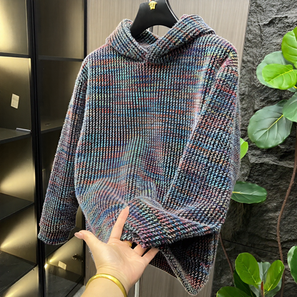Stand Collar Tweed Style Men's Knit Top