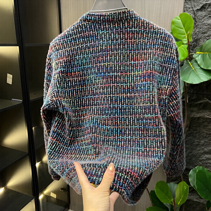 Stand Collar Tweed Style Men's Knit Top
