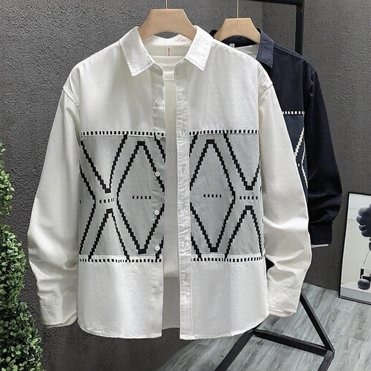 Men Geometric Print Patchwork Shirt