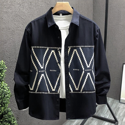 Men Geometric Print Patchwork Shirt