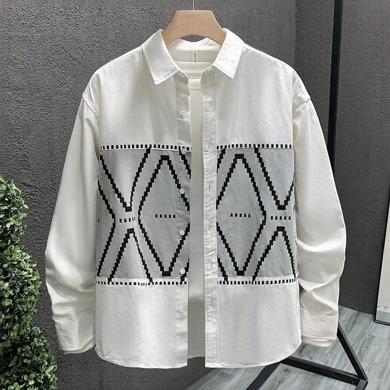 Men Geometric Print Patchwork Shirt