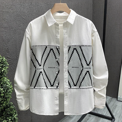 Men Geometric Print Patchwork Shirt
