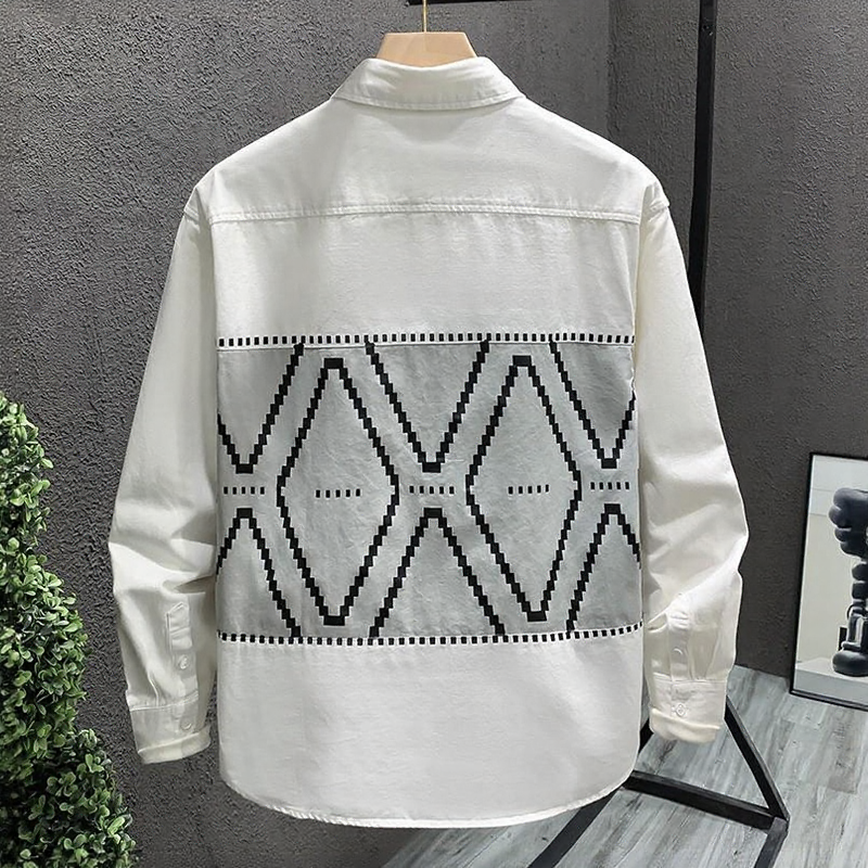 Men Geometric Print Patchwork Shirt